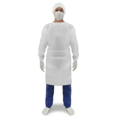 Avental Hospitalar Tnt Gramatura 60 Branco Manga Longa Tira Cintura e Pescoço Impermeável