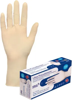 Luva de Procedimento em Látex Volk Com Talco Uso Médico Anvisa  Não Cirúrgico  CX 100 Unidades CA 41782/44421