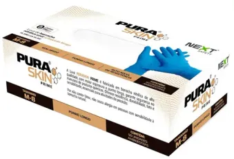 Luva Nitrílica Descartável Next Safety Puraskin Prime Azul Maior Espessura, Resistência e Punho Alongado 50 Unidades  CA 51312